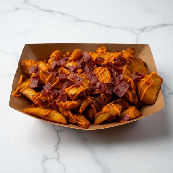 Πατάτες Φλουδάτες με Cheddar Σως & Μπέικον
